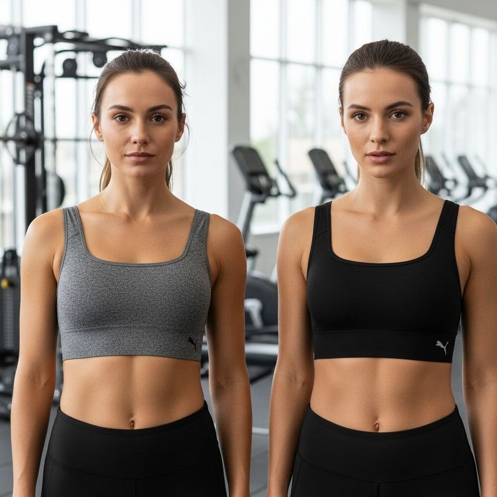 Puma Lg 2 Pack Seamless Athletic Sports Bra Set Adjustable Drycell Activewear